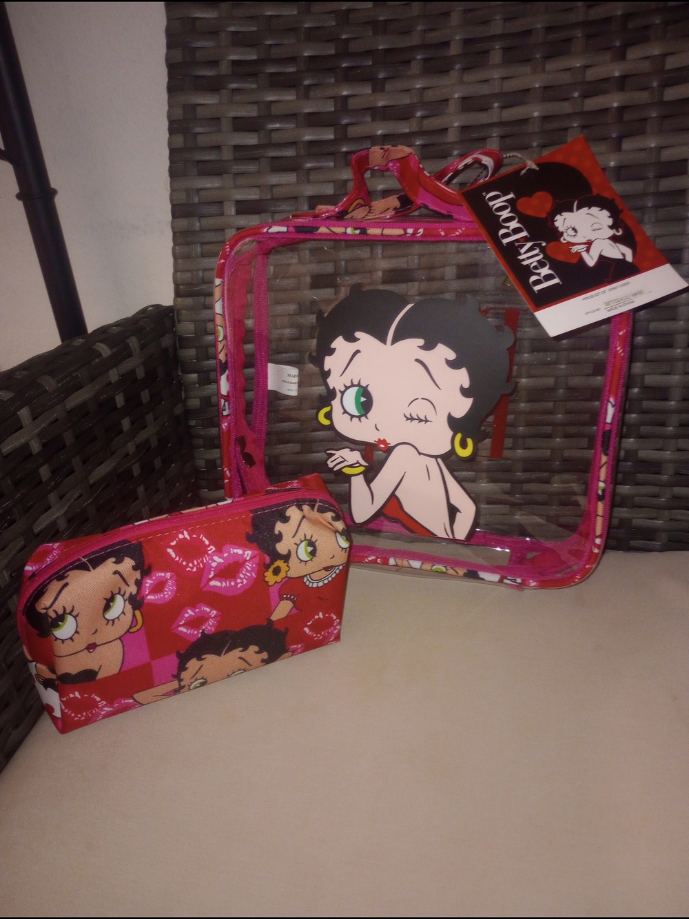 Betty Boop Pink And Clear Cosmetic Bag Set